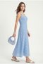 Women's April Fisto Embroidered Lined Sleeveless Long Woven Blue Dress - 4