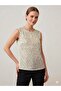 Women's Cream Patterned Sleeveless Blouse