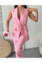 Double Blazer Suit with Thick Belted Vest and Trousers - 2