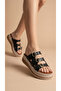 Round Three-Stripe Gold Buckle Detailed High Heeled Comfortable Women's Summer Slippers Sandals