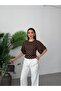 Women's Brown-White Crew Neck Wide Sleeve Polka Dot Blouse Elt7249 - 5