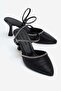 Champagne Heeled, Stoned, Pointed-Toe Heeled Sandals Black