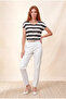 Women's Regular Fit Crew Neck Short Sleeve Ecru / Black Striped Viscose / Elastane T-Shirt Wilda - 2