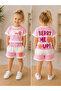 Girl's Raspberry Detailed Pink Striped Shorts Set - 2