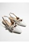 Women's White Open-Back Cross-Strapped Ballerinas with Gold Buckle - 3