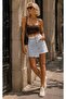 Riviera baby blue button detailed denim shorts skirt - 3