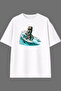 Surfer Sculpture Design Pre-Printed White Oversize T-Shirt