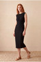 Women's Regular Fit Crew Neck Short Sleeve Black Jacquard Cotton Midi Dress Mara - 2