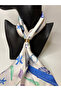 Sea Shell Starfish Patterned Double-Sided Scarf with Gold Ring Detail (70X70 cm) - 5