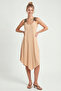 Ethnic Patterned Asymmetrical Viscose Dress Lrn0047 Cream