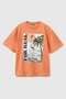Boy's Crew Neck T-Shirt with Front and Back Photo Print Detail, Orange