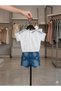 Girl's Cross-Stitch Printed Lace Blouse and Denim Shorts 2-Piece Set - 5