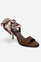 Marena Brown Suede Women's Thin Heeled Shoes with Scarf - 3
