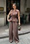Women's Sleeveless Belted Woven Modal Top and Bottom Set - 2