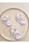3-Piece White Decorated Baby Socks with Square Stones and Laser-Cut Roses - 4