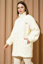 Women's High Collar Plush Ecru Hijab Coat