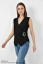 Women's V-Neck Belted Zero-Sleeve Black Blouse - 5