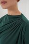 Women's Round Neck Gathered Detail Short Sleeve Emerald Green Blouse - 4