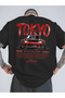 Men's Oversize Japanese Sports Car and Tokyo Graphic Printed T-Shirt 100% Cotton Streetwear - 3