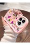 iPhone 16 Plus Compatible Case with Camera Protection Pink Silicone Couple Phone Case with Floral Pattern - 5