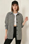 Women's Oversize Houndstooth Pattern Cotton Black and White Shirt - 4