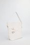 Women's White Double Belt Detailed Bucket Model Hand Shoulder Crossbody Bag Belle - 2
