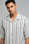 Striped Shirt with Revere Collar and Short Sleeves - 4