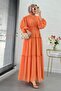 Premium Oversize Hakim Yaka Laya Voile Dress - Orange - 2