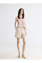 Beige Modal Blend Pleated Women's Shorts