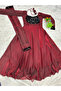 Maroon Fendy Silk Embroidered Gown with Dupatta - FFT8093 | Maroon - 2