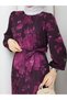 Women's Long Hijab Stylish Dress - Belted Cesika Fabric Print Pattern Hijab Dress Long Sleeve 140cm Length - 3