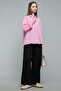 بنطلون واسع الساق بلون موحد مع خصر برباط - 2
