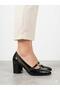 Women's Black Pointed Toe Thick Heel Comfortable Molded Heeled Shoes