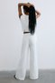 High Waist Wide Leg Denim Ecru Trousers - 8