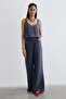 Linen Blend High Waist Indigo Trousers - 4