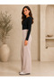 Women's Stone Color Ribbed Front Wide Fit Loose Leg Modal Fabric High Waist Gathering Pants Leggings - 4