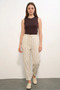 Women's Striped Linen Beige Trousers with Waist Belt