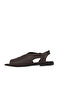 Brown Black Leather Women's Flat Sandals - 4
