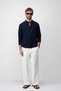 Navy Blue Hakim Collar Cotton Men's Shirt - 2
