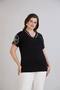 V-Neck Daisy Lace Detailed Combed Cotton T-Shirt