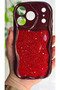 iPhone 18 Pro Compatible Red Glittery Star Detailed Wavy Burgundy Silicone Case - 2