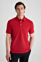 Slim Fit Red Pique Textured T-Shirt - 4