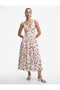 Cotton V-Neck Waist-Fitted Strappy Midi Length Cherry Printed Poplin Dress - 2