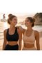 2-Pack Ribbed Thick Straps - with Removable Pads - Bralet Stretchy Sports Bra - Casual Sports Crop 2-Pack - Black - Nude