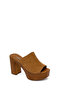Women's Tan Platform High Thick Heeled Suede Leather Slippers 26Pfd151310 - 8