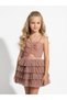 Girl's Glittery Short Layered Design Evening Dress with Window Detail on the Front - 3