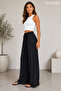 Women's Black Bohemian Wave Ruffle Textured Summer Slim Pants - 3