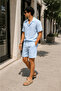Men's Light Blue Summer Linen Shirt Shorts Set – Comfortable Fit, Breathable Lightweight Fabric Combination - 2