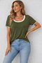 Women's short sleeve round neck white stripe detailed viscose blouse - 2