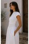 Women's White Draped Short Sleeve Maxi Dress / Stylish and Summer-Ready Dress - 3